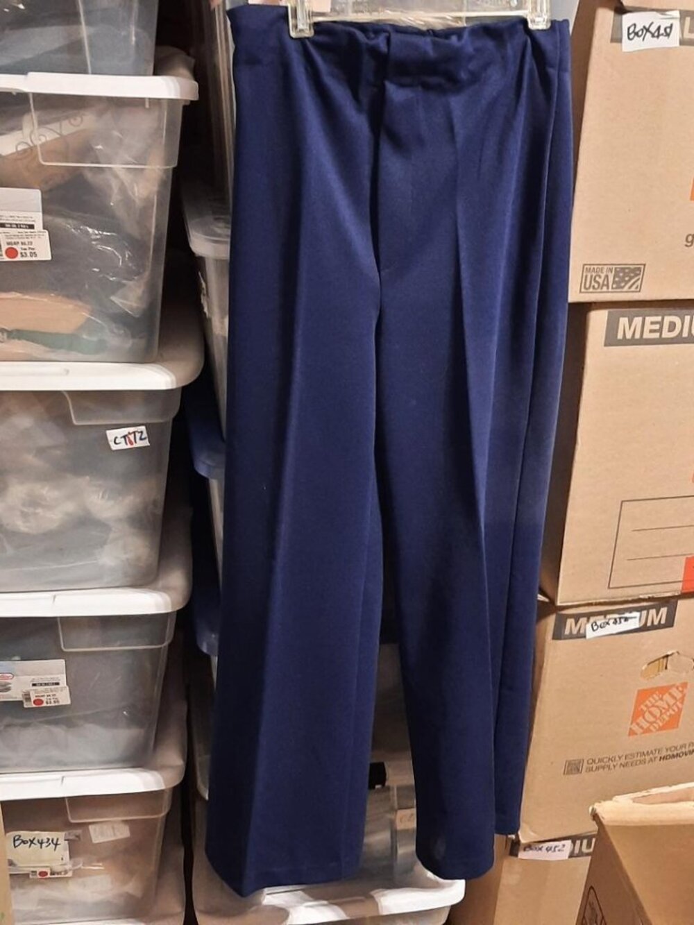 Vintage Sears Women High Waisted Dress Trousers W Ealstic Top Navy Blue Sz8